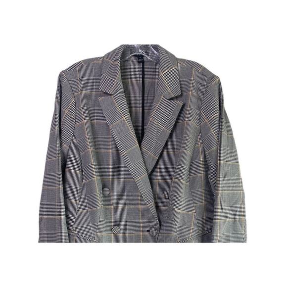 Lane Bryant Double Breasted Houndstooth Plaid Blazer Shoulder Pads 16 Grey #4103 - Picture 2 of 15